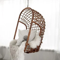 Chaise Suspendue Enfants En Rotin Foncé | Chaise Suspendue Pour Enfants | Capacité De Charge 100 Kg