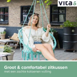 Chaise Suspendue Pour Intérieur Et Extérieur. Avec Oreiller, Porte-gobelet, Compartiment Livre Et Housse De Protection Chaise Suspendue Macramé Basket Pour Adultes Et Enfants. Peut Supporter Jusqu'à 125 Kg. VITA5 (turquoise) -Jardin Meubles Magasin 1200x1200 1237