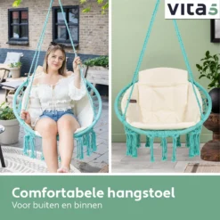 Chaise Suspendue Pour Intérieur Et Extérieur. Avec Oreiller, Porte-gobelet, Compartiment Livre Et Housse De Protection Chaise Suspendue Macramé Basket Pour Adultes Et Enfants. Peut Supporter Jusqu'à 125 Kg. VITA5 (turquoise) -Jardin Meubles Magasin 1200x1200 1238