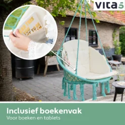 Chaise Suspendue Pour Intérieur Et Extérieur. Avec Oreiller, Porte-gobelet, Compartiment Livre Et Housse De Protection Chaise Suspendue Macramé Basket Pour Adultes Et Enfants. Peut Supporter Jusqu'à 125 Kg. VITA5 (turquoise) -Jardin Meubles Magasin 1200x1200 1239