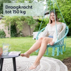 Chaise Suspendue Pour Intérieur Et Extérieur. Avec Oreiller, Porte-gobelet, Compartiment Livre Et Housse De Protection Chaise Suspendue Macramé Basket Pour Adultes Et Enfants. Peut Supporter Jusqu'à 125 Kg. VITA5 (turquoise) -Jardin Meubles Magasin 1200x1200 1240