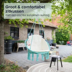Chaise Suspendue Pour Intérieur Et Extérieur. Avec Oreiller, Porte-gobelet, Compartiment Livre Et Housse De Protection Chaise Suspendue Macramé Basket Pour Adultes Et Enfants. Peut Supporter Jusqu'à 125 Kg. VITA5 (turquoise) -Jardin Meubles Magasin 1200x1200 1242