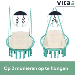 Chaise Suspendue Pour Intérieur Et Extérieur. Avec Oreiller, Porte-gobelet, Compartiment Livre Et Housse De Protection Chaise Suspendue Macramé Basket Pour Adultes Et Enfants. Peut Supporter Jusqu'à 125 Kg. VITA5 (turquoise) -Jardin Meubles Magasin 1200x1200 1243