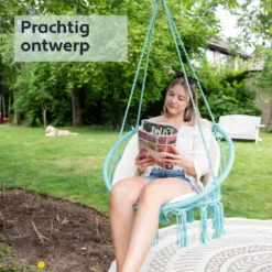Chaise Suspendue Pour Intérieur Et Extérieur. Avec Oreiller, Porte-gobelet, Compartiment Livre Et Housse De Protection Chaise Suspendue Macramé Basket Pour Adultes Et Enfants. Peut Supporter Jusqu'à 125 Kg. VITA5 (turquoise) -Jardin Meubles Magasin 1200x1200 1246