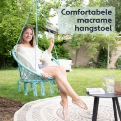 Chaise Suspendue Pour Intérieur Et Extérieur. Avec Oreiller, Porte-gobelet, Compartiment Livre Et Housse De Protection Chaise Suspendue Macramé Basket Pour Adultes Et Enfants. Peut Supporter Jusqu'à 125 Kg. VITA5 (turquoise) -Jardin Meubles Magasin 1200x1200 1247