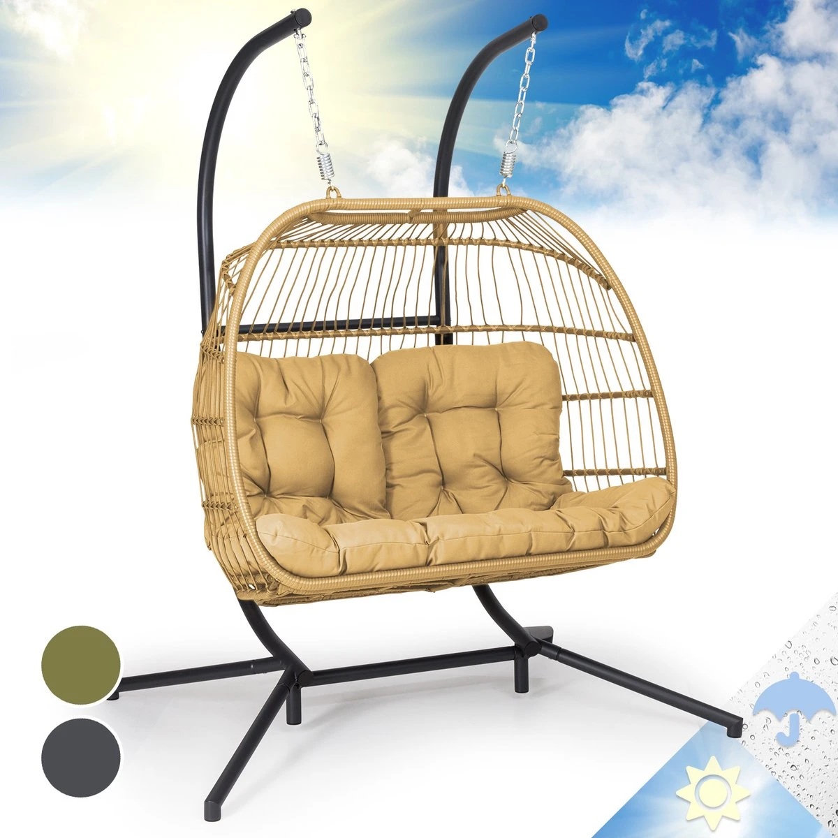 Blumfeldt Biarritz Chaise Suspendue Double Pour Intérieur Et Extérieur - Coussins Inclus - Chaise De Jardin Pour Deux Personnes - Support Inclus - Pliable - Aluminium Et Polyester - Beige 1 Blumfeldt Biarritz Chaise Suspendue Double Pour Intérieur Et Extérieur - Coussins Inclus - Chaise De Jardin Pour Deux Personnes - Support Inclus - Pliable - Aluminium Et Polyester - Beige