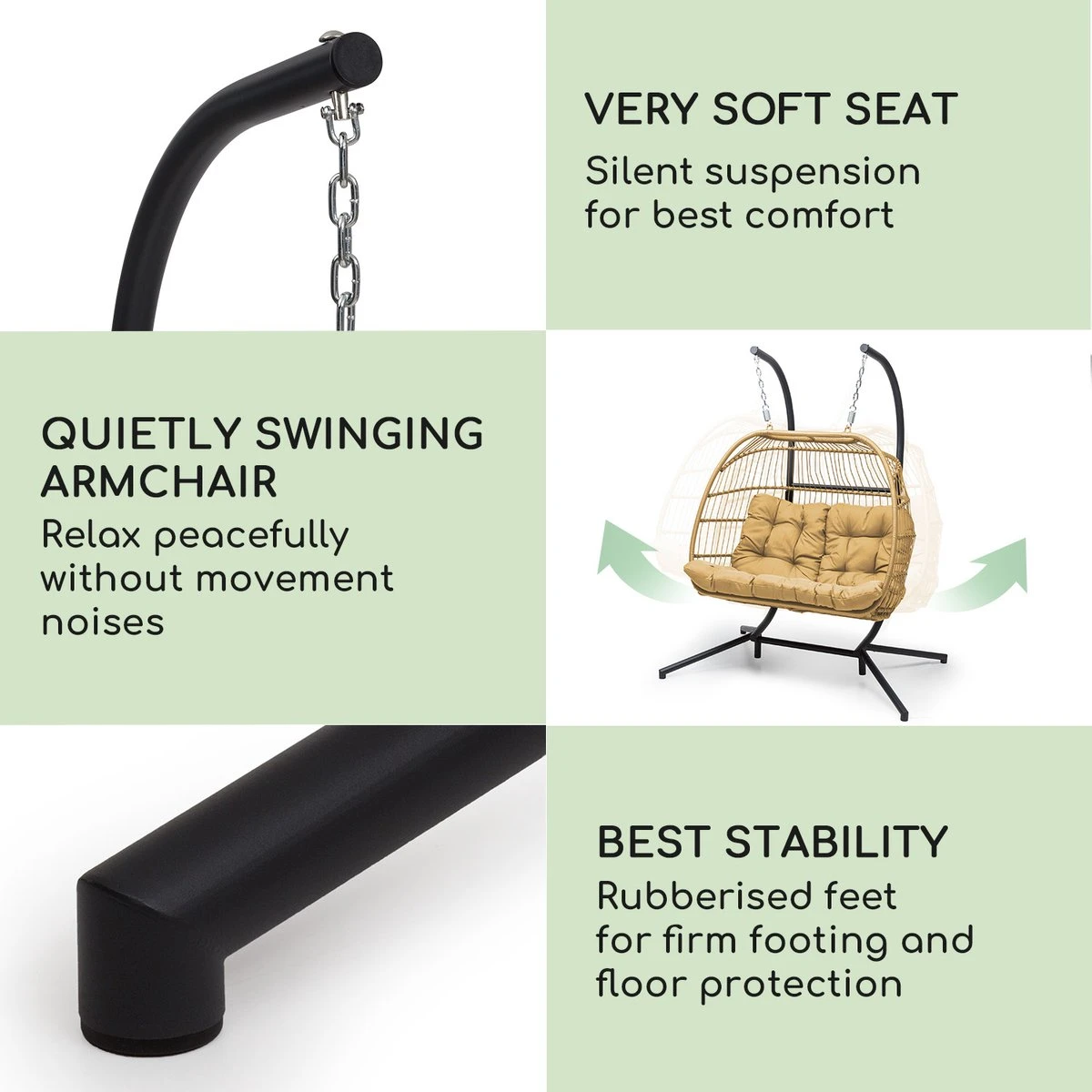 Blumfeldt Biarritz Chaise Suspendue Double Pour Intérieur Et Extérieur - Coussins Inclus - Chaise De Jardin Pour Deux Personnes - Support Inclus - Pliable - Aluminium Et Polyester - Beige 2 Blumfeldt Biarritz Chaise Suspendue Double Pour Intérieur Et Extérieur - Coussins Inclus - Chaise De Jardin Pour Deux Personnes - Support Inclus - Pliable - Aluminium Et Polyester - Beige – Image 2