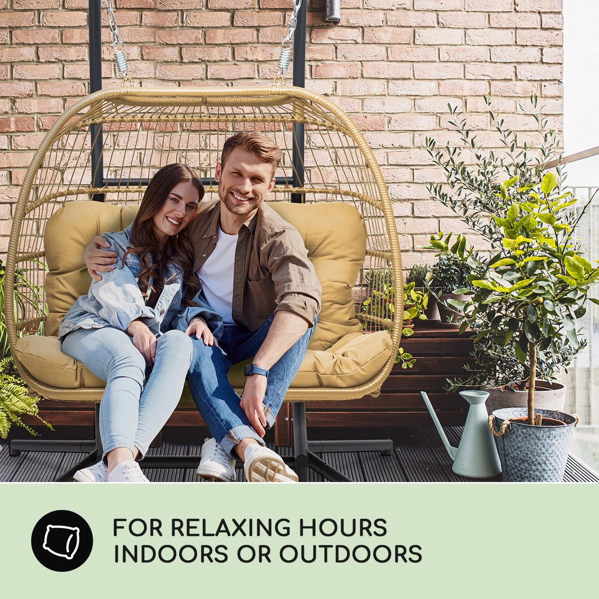 Blumfeldt Biarritz Chaise Suspendue Double Pour Intérieur Et Extérieur - Coussins Inclus - Chaise De Jardin Pour Deux Personnes - Support Inclus - Pliable - Aluminium Et Polyester - Beige 3 Blumfeldt Biarritz Chaise Suspendue Double Pour Intérieur Et Extérieur - Coussins Inclus - Chaise De Jardin Pour Deux Personnes - Support Inclus - Pliable - Aluminium Et Polyester - Beige – Image 3