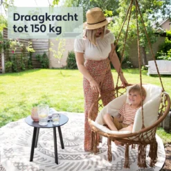 Chaise Suspendue Pour Intérieur Et Extérieur. Avec Oreiller, Porte-gobelet, Compartiment Livre Et Housse De Protection Chaise Suspendue Macramé Basket Pour Adultes Et Enfants. Peut Supporter Jusqu'à 125 Kg. VITA5 (panier Marron / Coussin Beige) -Jardin Meubles Magasin 1200x1200 1256
