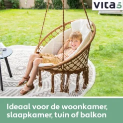 Chaise Suspendue Pour Intérieur Et Extérieur. Avec Oreiller, Porte-gobelet, Compartiment Livre Et Housse De Protection Chaise Suspendue Macramé Basket Pour Adultes Et Enfants. Peut Supporter Jusqu'à 125 Kg. VITA5 (panier Marron / Coussin Beige) -Jardin Meubles Magasin 1200x1200 1260