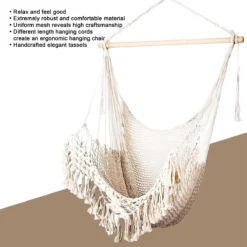 Fauteuil Suspendu Intirilife En Coton Macramé Beige Avec Franges - Assise Confortable, Peu Encombrante Et Respirante Pour Adultes Et Enfants à L'intérieur Et à L'extérieur -Jardin Meubles Magasin 1200x1200 1272