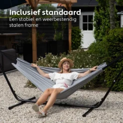Hamac Avec Support 2 Personnes / 205 Kg - Longueur Du Cadre Réglable 290-330 Cm - Tapis De Surface 241 * 160 Cm - Avec Sac De Transport (Grijs) -Jardin Meubles Magasin 1200x1200 128