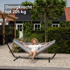 Hamac Avec Support 2 Personnes / 205 Kg - Longueur Du Cadre Réglable 290-330 Cm - Tapis De Surface 241 * 160 Cm - Avec Sac De Transport (Grijs) -Jardin Meubles Magasin 1200x1200 131