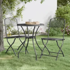 Furniture Limited - Chaises De Jardin Pliables 2 Pcs Grillage Métallique Anthracite