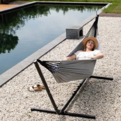 Hamac Avec Support 2 Personnes / 205 Kg - Longueur Du Cadre Réglable 290-330 Cm - Tapis De Surface 241 * 160 Cm - Avec Sac De Transport (Grijs) -Jardin Meubles Magasin 1200x1200 133