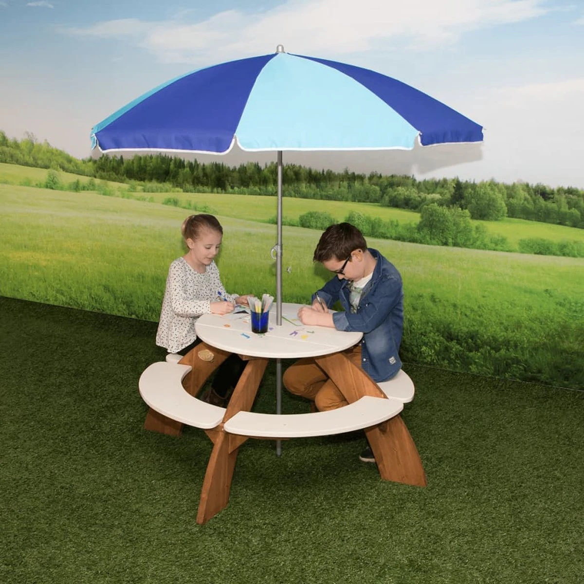 AXI Orion Table Pique Nique Enfant Ronde En Bois Marron & Blanc - Table Picnic Avec Parasol Pour Le Jardin 5 AXI Orion Table Pique Nique Enfant Ronde En Bois Marron & Blanc - Table Picnic Avec Parasol Pour Le Jardin – Image 5