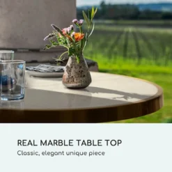 Blumfeldt Patras Jewel Bistro Table - Table De Jardin 57,5 X 75 Cm (ØxH) - Marbre & Fonte - Résistant Aux Intempéries - Pour L'intérieur Et L'extérieur -Jardin Meubles Magasin 1200x1200 1421