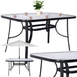 Table De Jardin Springos | Table D'extérieur | Table à Manger D'extérieur | Métal | Verre Trempé | 120 X 70 X 73 Cm | Noir -Jardin Meubles Magasin 1200x1200 1435