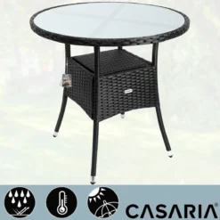 Table En Polyrotin Surface Ronde Ø 80cm Noir Verre Balcon Jardin Table D'appoint Extérieur Table De Jardin Plaque De Table En Verre Espace De Rangement -Jardin Meubles Magasin 1200x1200 1439