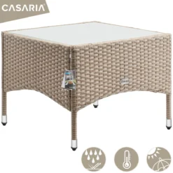 Table De Jardin En Polyrotin Casaria Plateau De Table En Verres 58x58x45 Cm Table D'appoint Beige Grijs -Jardin Meubles Magasin 1200x1200 1443