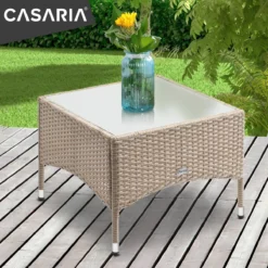 Table De Jardin En Polyrotin Casaria Plateau De Table En Verres 58x58x45 Cm Table D'appoint Beige Grijs -Jardin Meubles Magasin 1200x1200 1444
