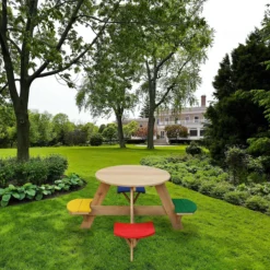 AXI UFO Table De Pique Nique Ronde Pour Enfants En Bois - Table Ronde Enfant Pour Le Jardin Multicouleur Avec 4 Sièges -Jardin Meubles Magasin 1200x1200 1462