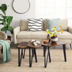 Set De Table D'appoint VASAGLE, 3 Pcs. Tables De Chevet, Tables Basses, Avec Pieds En Métal, Construction Simple, Design Industriel, Vintage Marron-noir LNT14BX -Jardin Meubles Magasin 1200x1200 1486