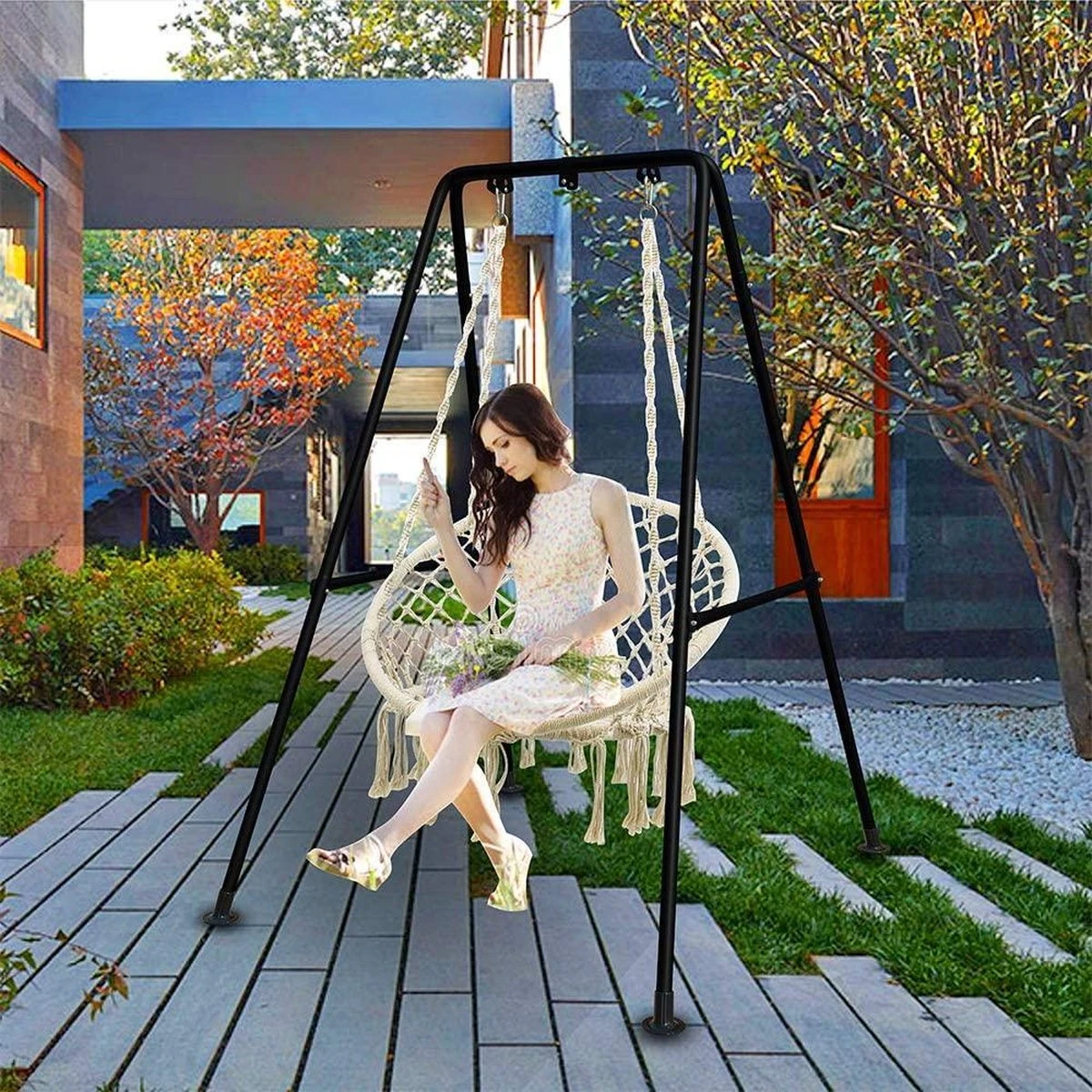 Hamac AVEC Support - Zinaps Hamac Chaise Cadre Hamac Chaise Support Charge Max 150kg Swing Intérieur Plein Air Avec Support (Noir) (WK 02129) 1 Hamac AVEC Support - Zinaps Hamac Chaise Cadre Hamac Chaise Support Charge Max 150kg Swing Intérieur Plein Air Avec Support (Noir) (WK 02129)