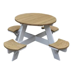 AXI UFO Table De Pique Nique Ronde Pour Enfants En Bois - Table Ronde Enfant Pour Le Jardin En Marron Et Blanc Avec 4 Sièges