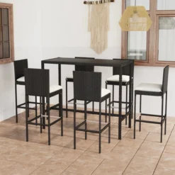 Ensemble De Bar De Jardin Premium - Ensemble De Bar De Jardin 7 Pièces Avec Coussins Polyrotin Noir