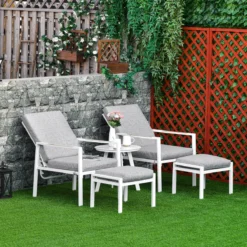 Outsunny Ensemble De Salon De Jardin 5 Pièces Mobilier De Balcon Réglable Aluminium Gris + Blanc 84B-617 -Jardin Meubles Magasin 1200x1200 1585
