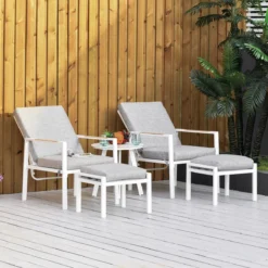 Outsunny Ensemble De Salon De Jardin 5 Pièces Mobilier De Balcon Réglable Aluminium Gris + Blanc 84B-617 -Jardin Meubles Magasin 1200x1200 1586