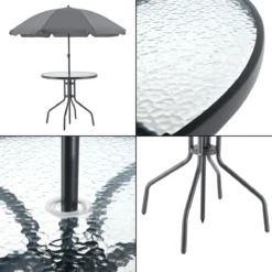 Salon De Jardin De 4 Places Avec Parasol Meubles Extérieurs Solides Résistants Aux Intempéries Protection UV SPF 30 Aluminium PVC Polyester Verre Noir Gris Foncé [en.casa] -Jardin Meubles Magasin 1200x1200 1594