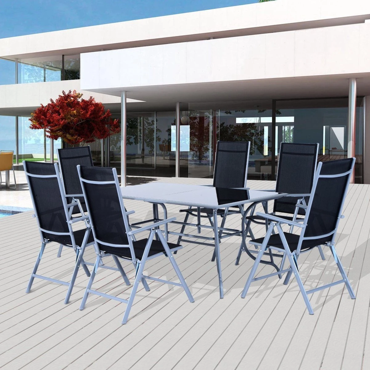 Outsunny Mobilier De Jardin De Jardin 7 Pièces Salon De Jardin Groupe De Sièges Salle à Manger Chaise Pliante En Aluminium TEXTILENE 84B-097 9 Outsunny Mobilier De Jardin De Jardin 7 Pièces Salon De Jardin Groupe De Sièges Salle à Manger Chaise Pliante En Aluminium TEXTILENE 84B-097 – Image 9