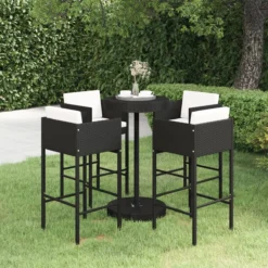 La Dolce Vita - Table De Jardin 5 Pièces Avec Chaises - Meuble Bar - Meuble Bar - Meuble D'angle Bar - Table Haute Avec Tabourets - Ensemble Bistro Avec Table Et Chaises Avec Coussins Poly Rotin Noir -Jardin Meubles Magasin 1200x1200 1618