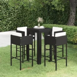 Ensemble De Bar De Jardin Premium - Ensemble De Bar De Jardin 5 Pièces Avec Coussins Poly Rotin Noir
