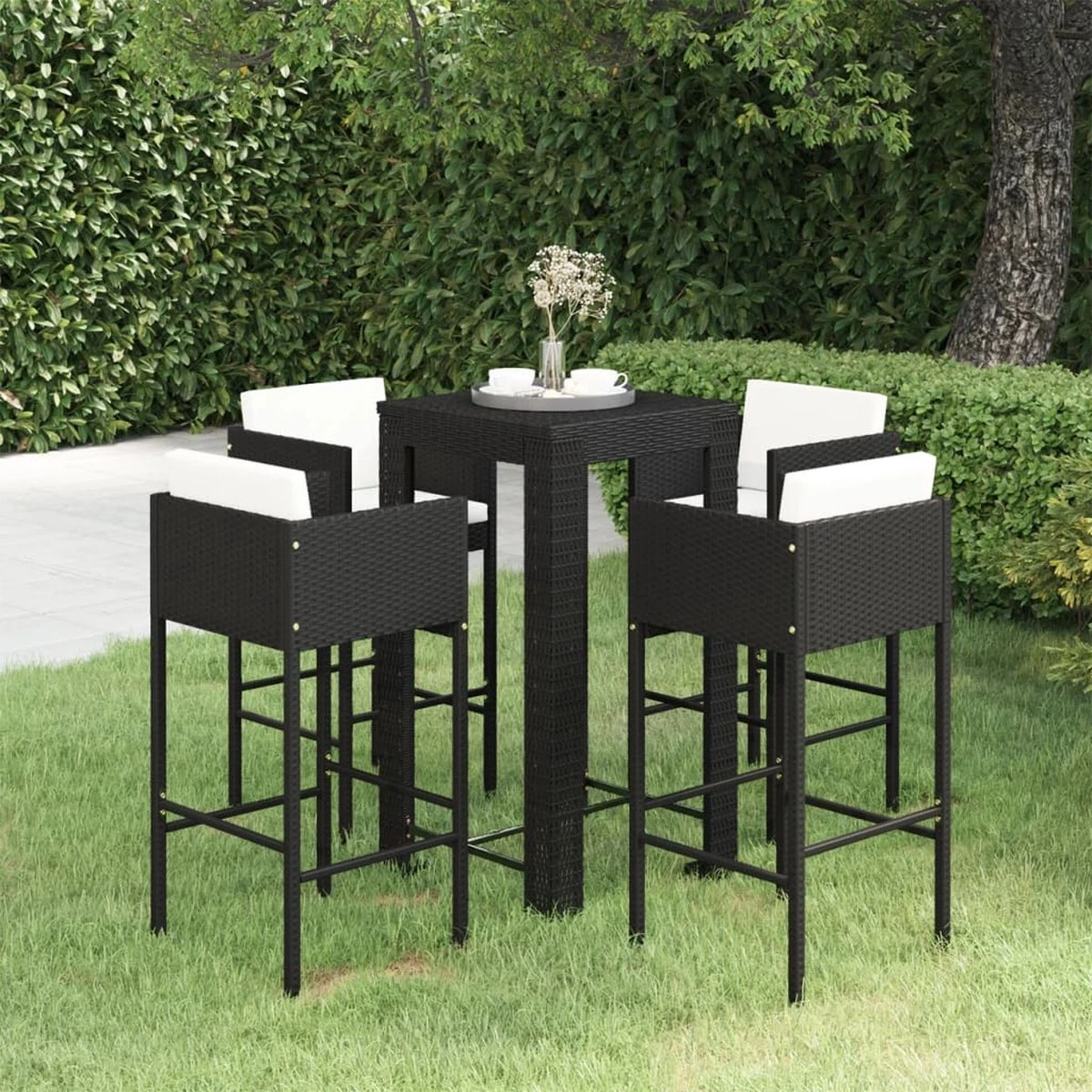 Ensemble De Bar De Jardin Premium - Ensemble De Bar De Jardin 5 Pièces Avec Coussins Poly Rotin Noir 1 Ensemble De Bar De Jardin Premium - Ensemble De Bar De Jardin 5 Pièces Avec Coussins Poly Rotin Noir