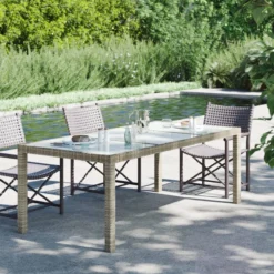 Prolenta Premium - Table De Jardin 190x90x75 Cm Verre Trempé Et Poly Rotin Gris - Table - Table De Jardin - Tables De Tables De Jardin