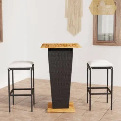 La Dolce Vita - Table 3 Pièces GardenBar Avec Chaises - Meuble Bar - Meuble Bar - Meuble D'angle Bar - Table Haute Avec Tabourets - Ensemble Bistro Avec Table Et Chaises Avec Coussins Poly Rotin Noir -Jardin Meubles Magasin 1200x1200 1639