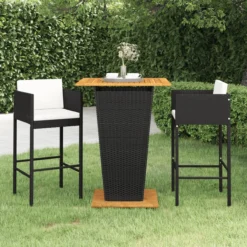 Ensemble De Bar De Jardin Premium - Ensemble De Bar De Jardin 3 Pièces Avec Coussins Poly Rotin Noir