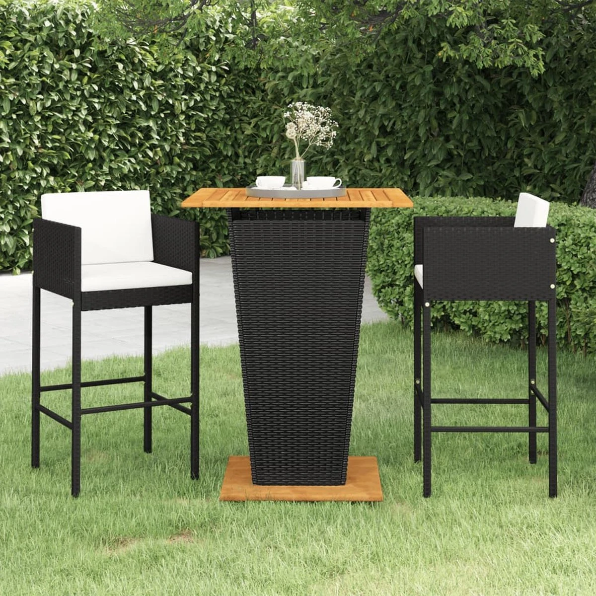 Ensemble De Bar De Jardin Premium - Ensemble De Bar De Jardin 3 Pièces Avec Coussins Poly Rotin Noir 1 Ensemble De Bar De Jardin Premium - Ensemble De Bar De Jardin 3 Pièces Avec Coussins Poly Rotin Noir