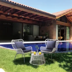 Teamson Home - Ensemble De Jardin 3 Pièces - Mobilier De Jardin - Set De Bistro - 2 Chaises Et Table - Rotin/Osier - Blauw/ Grijs -Jardin Meubles Magasin 1200x1200 1653