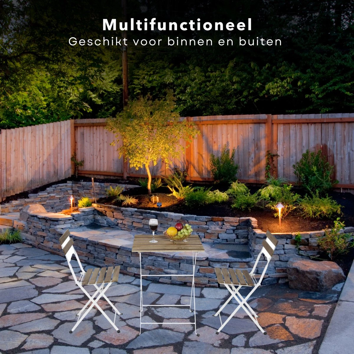 Cheqo® Set De Bistro 3 Pièces - Salon De Jardin - Salon De Balcon - Chaises Avec Table - Table De Jardin - Chaise De Jardin - Bois & Métal - Wit - 70x70x75cm 4 Cheqo® Set De Bistro 3 Pièces - Salon De Jardin - Salon De Balcon - Chaises Avec Table - Table De Jardin - Chaise De Jardin - Bois & Métal - Wit - 70x70x75cm – Image 4