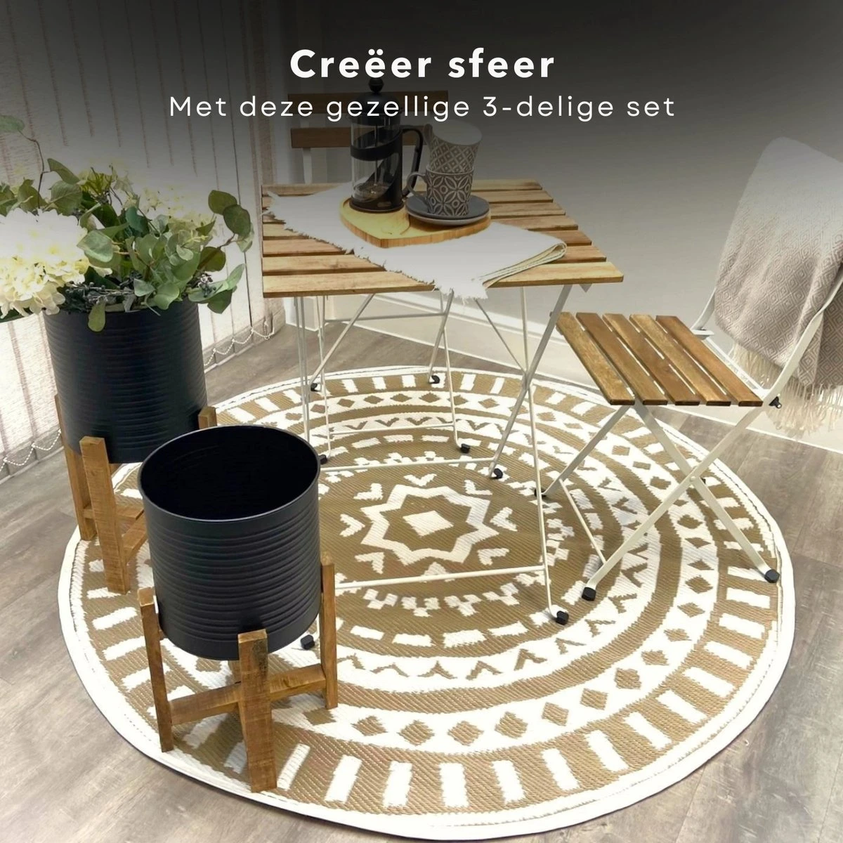 Cheqo® Set De Bistro 3 Pièces - Salon De Jardin - Salon De Balcon - Chaises Avec Table - Table De Jardin - Chaise De Jardin - Bois & Métal - Wit - 70x70x75cm 5 Cheqo® Set De Bistro 3 Pièces - Salon De Jardin - Salon De Balcon - Chaises Avec Table - Table De Jardin - Chaise De Jardin - Bois & Métal - Wit - 70x70x75cm – Image 5