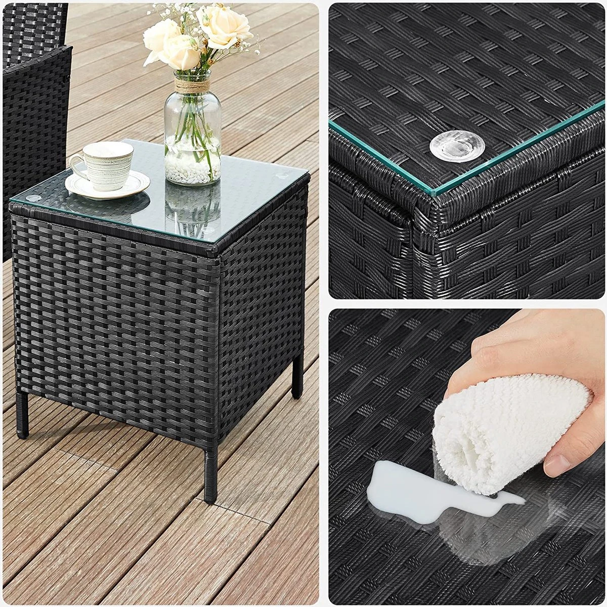 LIVINGSIGNS Mobilier De Balcon, Salon De Jardin, En Polyrotin PE, Salon, Table Et 2 Chaises, Mobilier De Terrasse, Outdoor, Pour Terrasse, Balcon, Jardin, Rosée Noire 2 LIVINGSIGNS Mobilier De Balcon, Salon De Jardin, En Polyrotin PE, Salon, Table Et 2 Chaises, Mobilier De Terrasse, Outdoor, Pour Terrasse, Balcon, Jardin, Rosée Noire – Image 2