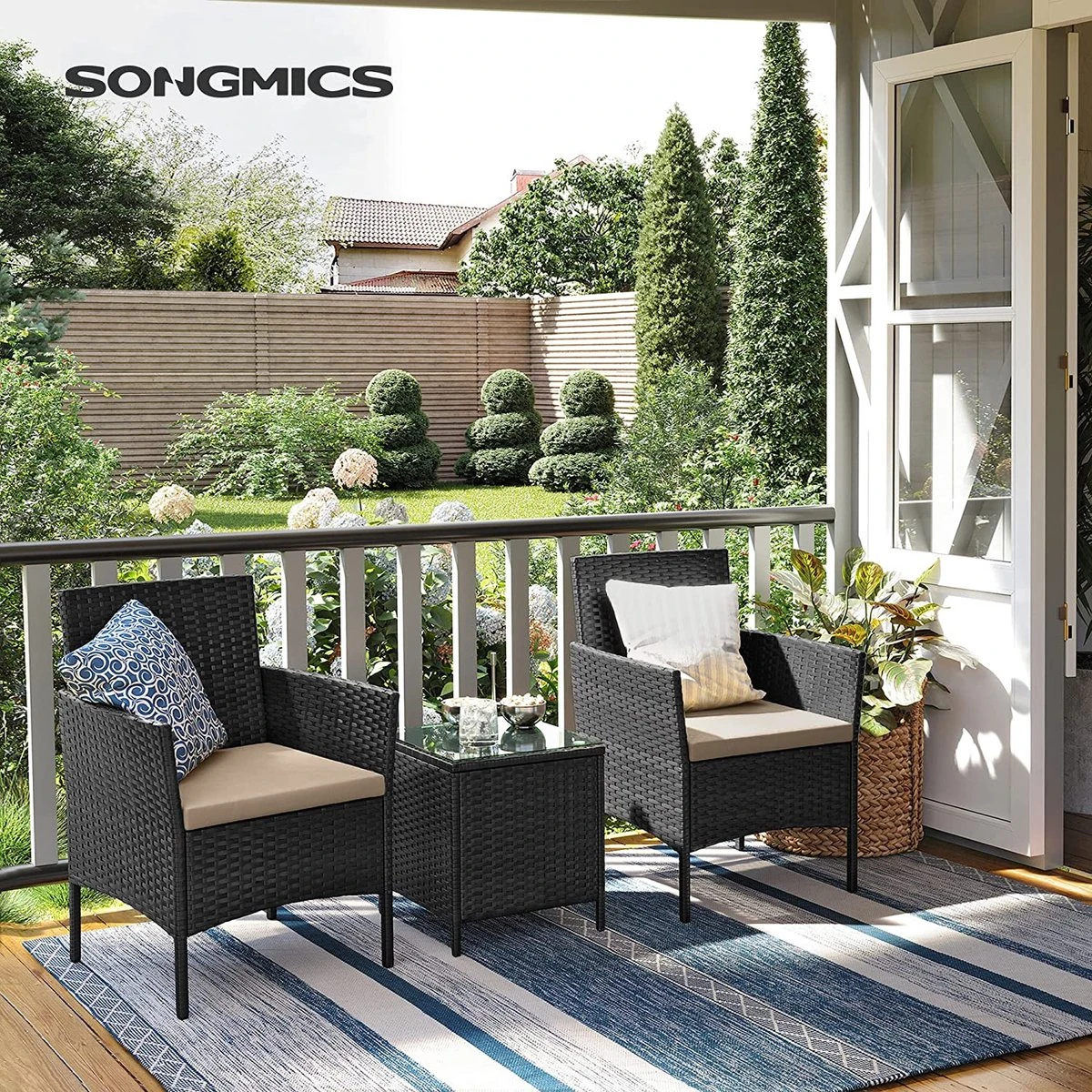 LIVINGSIGNS Mobilier De Balcon, Salon De Jardin, En Polyrotin PE, Salon, Table Et 2 Chaises, Mobilier De Terrasse, Outdoor, Pour Terrasse, Balcon, Jardin, Rosée Noire 4 LIVINGSIGNS Mobilier De Balcon, Salon De Jardin, En Polyrotin PE, Salon, Table Et 2 Chaises, Mobilier De Terrasse, Outdoor, Pour Terrasse, Balcon, Jardin, Rosée Noire – Image 4