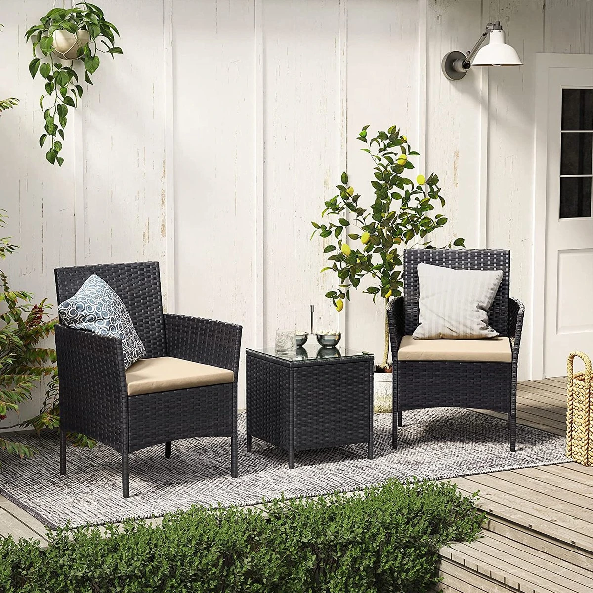 LIVINGSIGNS Mobilier De Balcon, Salon De Jardin, En Polyrotin PE, Salon, Table Et 2 Chaises, Mobilier De Terrasse, Outdoor, Pour Terrasse, Balcon, Jardin, Rosée Noire 7 LIVINGSIGNS Mobilier De Balcon, Salon De Jardin, En Polyrotin PE, Salon, Table Et 2 Chaises, Mobilier De Terrasse, Outdoor, Pour Terrasse, Balcon, Jardin, Rosée Noire – Image 7
