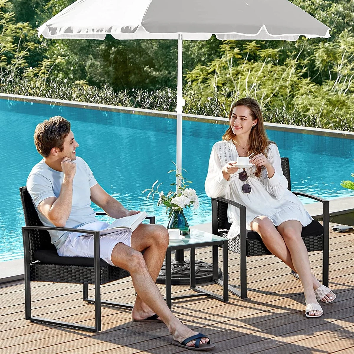 Salon De Jardin 2 Personnes - Coussins Lavables - Table De Jardin Avec Chaises - Ensembles De Jardin - Zwart - Salon De Jardin Salon De Jardin 9 Salon De Jardin 2 Personnes - Coussins Lavables - Table De Jardin Avec Chaises - Ensembles De Jardin - Zwart - Salon De Jardin Salon De Jardin – Image 9