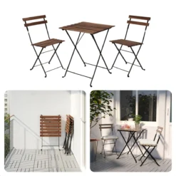Set De Bistro 3 Pièces - Salon De Jardin - Table Avec Chaises - Bois D'acacia Et Cadre En Métal Zwart - 54x54cm - Pliable - Léger - 13,4kg