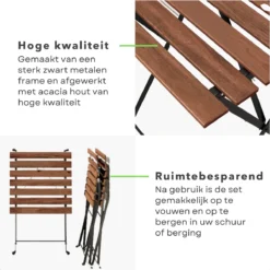 Set De Bistro 3 Pièces - Salon De Jardin - Table Avec Chaises - Bois D'acacia Et Cadre En Métal Zwart - 54x54cm - Pliable - Léger - 13,4kg 8 Set De Bistro 3 Pièces - Salon De Jardin - Table Avec Chaises - Bois D'acacia Et Cadre En Métal Zwart - 54x54cm - Pliable - Léger - 13,4kg -Jardin Meubles Magasin 1200x1200 1703